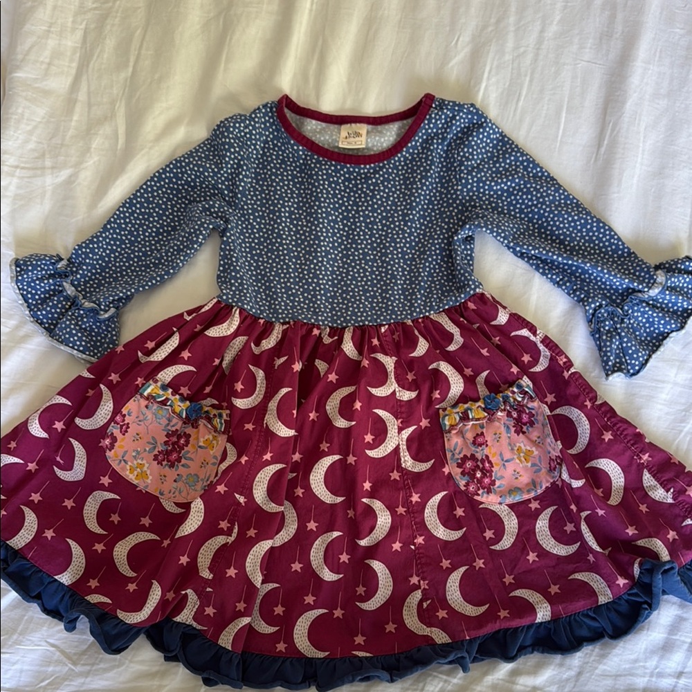 Wildflowers Blue and Red Sundress with Bell Sleeves